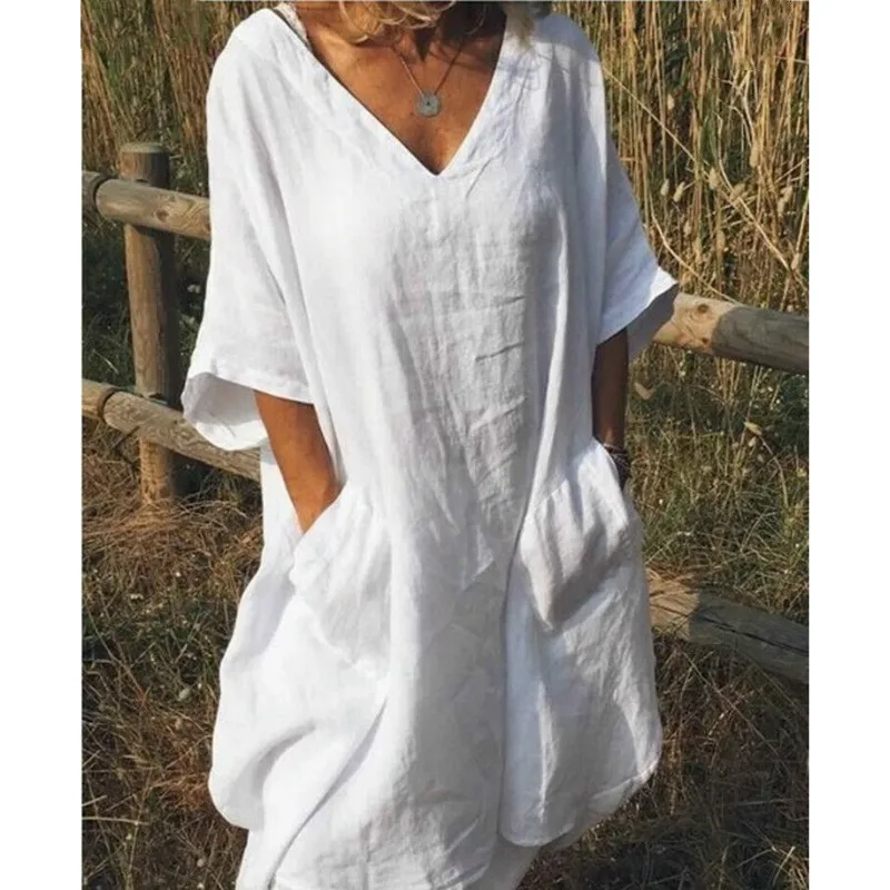 

Women Loose Dress 2019 Lady Tank Top Linen Dress Summer Casual Prom Party Loose Tunic Shirt Dresses vestidos de fiesta de noche