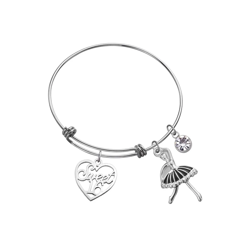 Bijoux En Acier Inoxydable Plaque Argent Pour Filles Cadeau D Anniversaire De 16 Ou 18 Ans Danseuse De Ballet Bracelet En Cristal Bracelet A Breloques Aliexpress