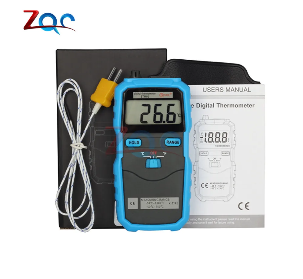 

BTM01 Digital Thermometer -50~750C/-58~1382F Portable Temperature Meter LCD Display K Type Thermocouple with Data Hold