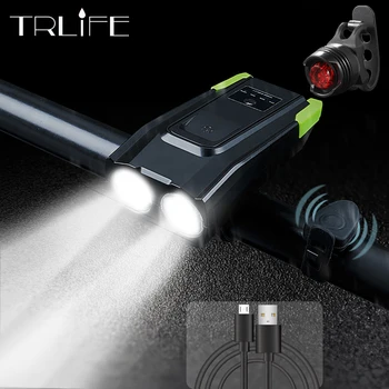 

4000mAh Smart Induction Bicycle Front Light USB Rechargeable 2T6 LED Head Light with Horn 800 Lumen Bike Lamp Cycle FlashLight