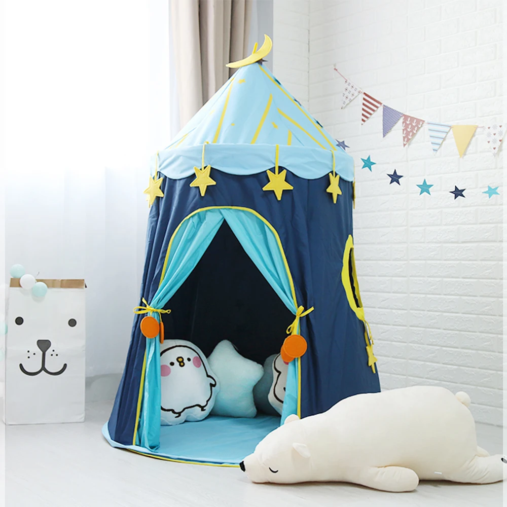

Large Moon Stars Children Play Tent Kids Foldable Pop Up Castle Playhouse Best Indoor Outdoor Beach Toy Girls Baby Gift, Blue
