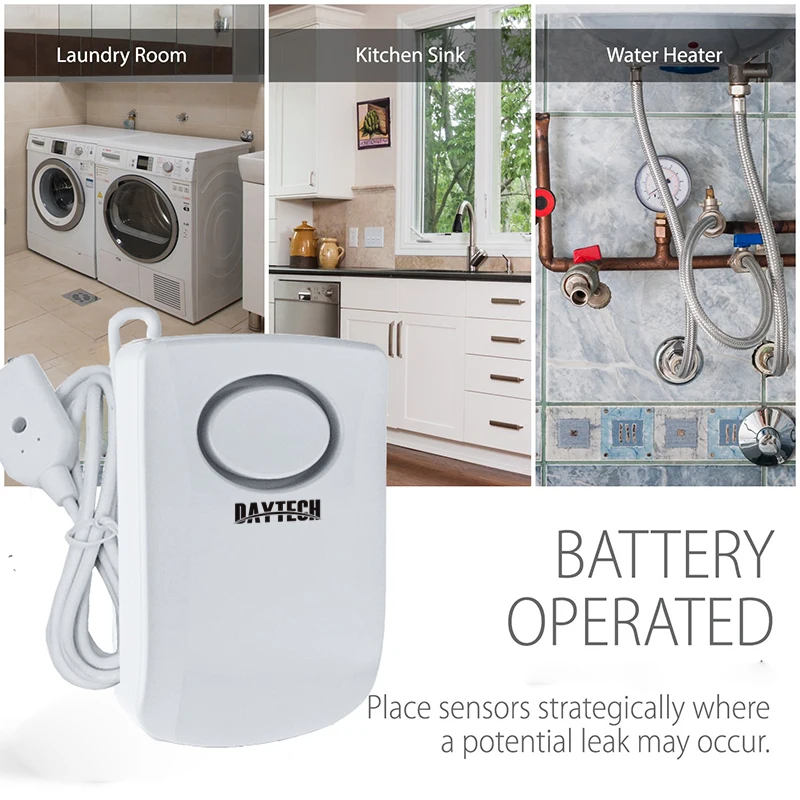 

DAYTECH Wireless Water Level Alarm Alert Detector Home Security Independent Water Leak Sensor 130dB