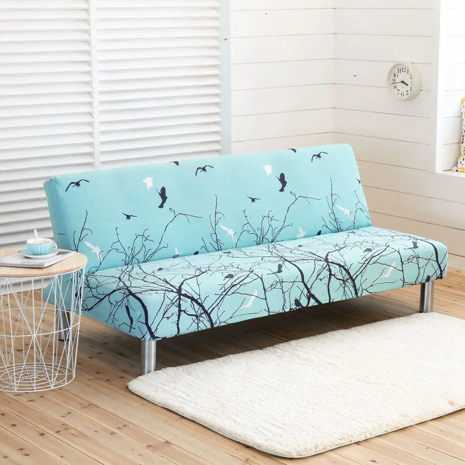 Синий безрукавные цветы диван-кровать Чехлы для домашнего декора Slipcovers для дивана диван-кровать без подлокотника Эластичный все-защитный чехол Tight - Цвет: FeiNiaoGuiLin