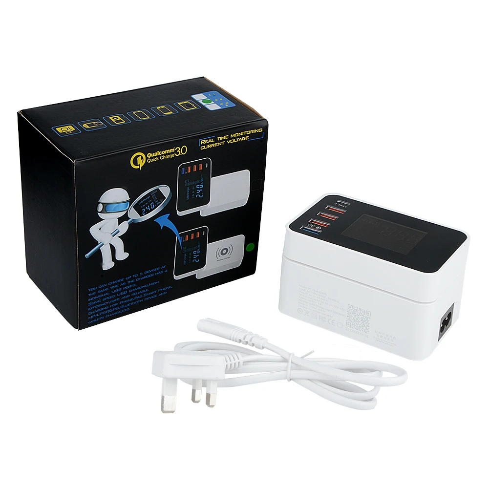

New Hot UK Plug 5 Ports Universal Phone Fast Charging Adapters Mobile Phone Wireless Charger 40W Quick Charge 3.0