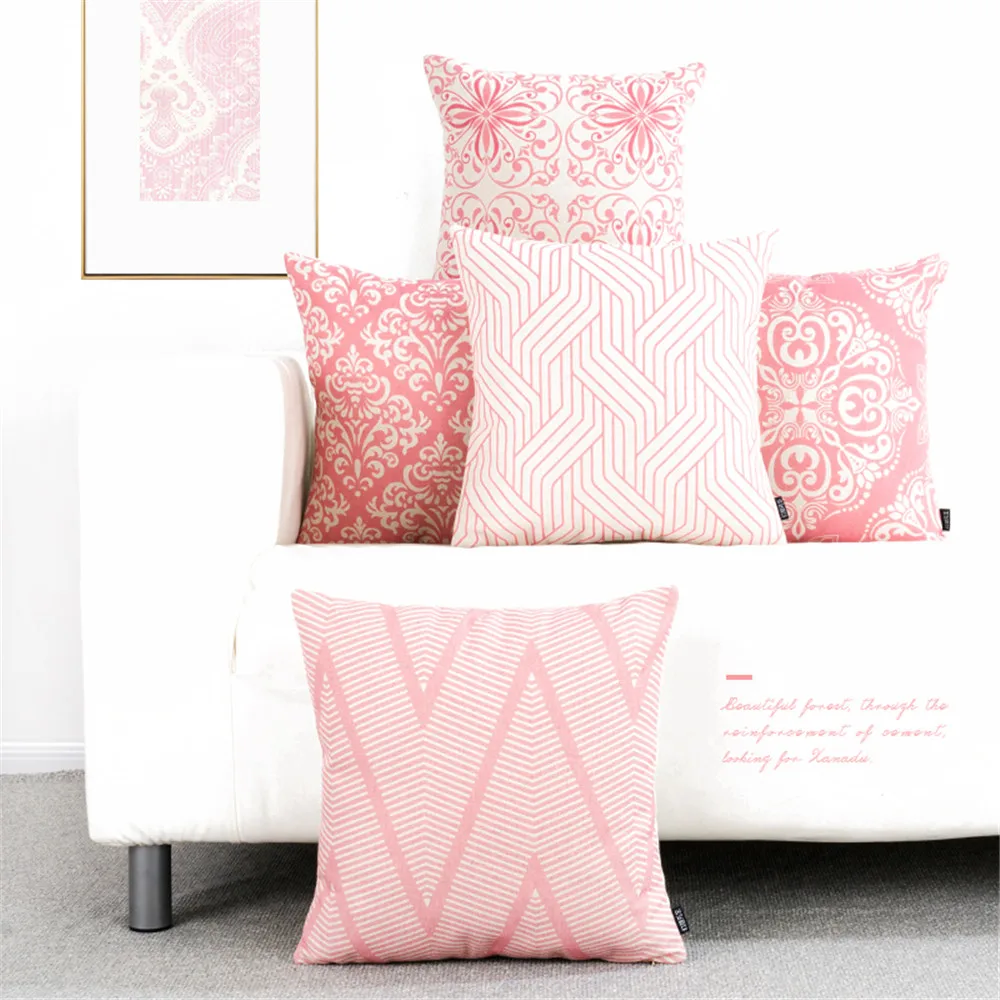 Декоративные диванные подушки Чехол розового цвета в виде геометрических фигур цветочный квадратные напильники со размером 45*45 см подушка для дивана домашний Автомобиль принципиально Cojines