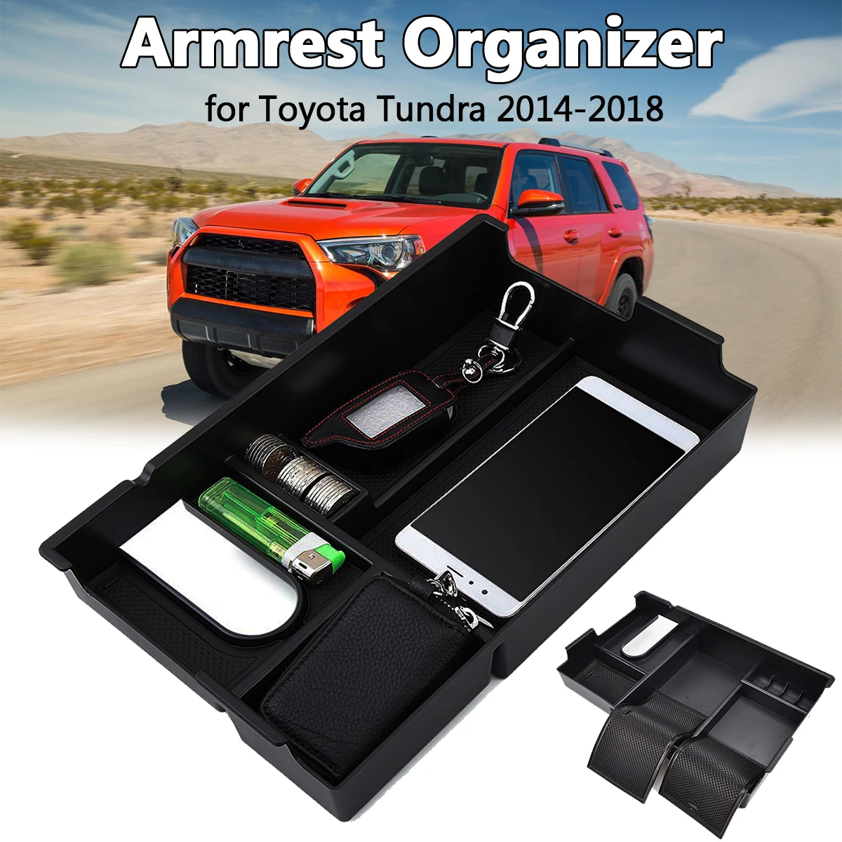 

Car Accessories Arm Rest Center Storage Box for Toyota Tundra 2014-2018 Centre Console Storage Armrest Organizer Box Tray
