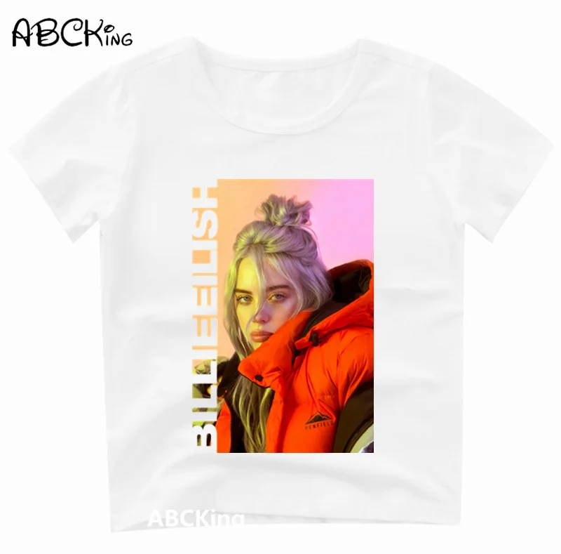 Детская модная футболка Billie Eilish детские летние топы унисекс с круглым вырезом и