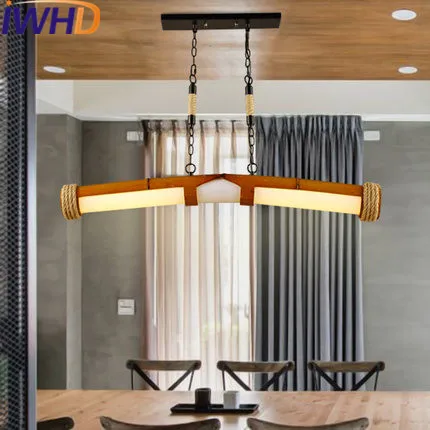 Iwhd bambú vintage lámpara LED Lámparas colgantes estilo americano loft Iluminación industrial lámpara de cáñamo retro hanglamp iluminación