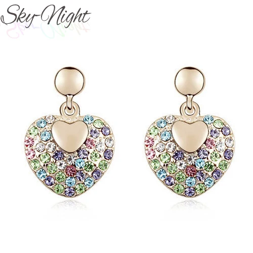 High end women's fashion earrings Jewelry Classic Crystal love heart