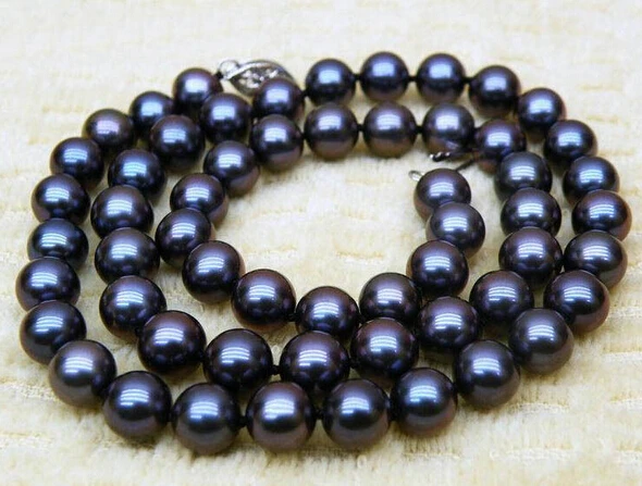 

shupping 08151 10-11MM TAHITIAN AAA+ NATURAL BLACK PEARL NECKLACE 14KGP (A0322)