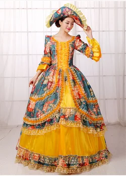 

vintage flower ruffled ball gown with hat medieval dress Renaissance Gown queen dress Victorian cosplay ball gown Belle