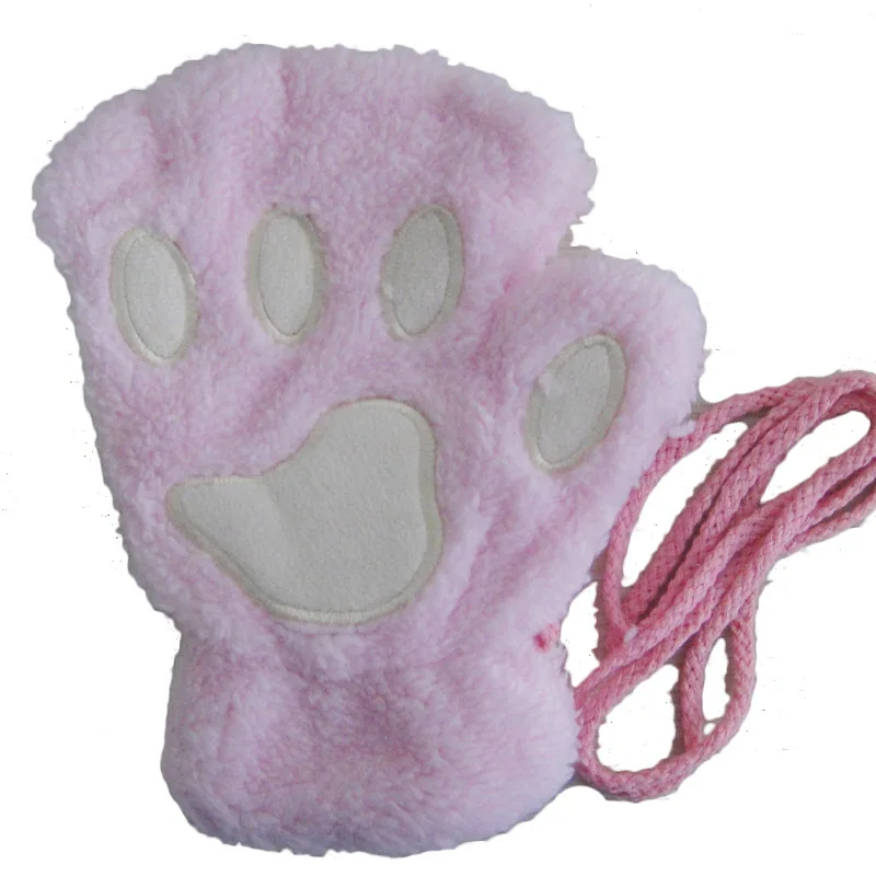 Winter cute cartoon cat girl mitt thickening fluff bear paw half finger gloves G22