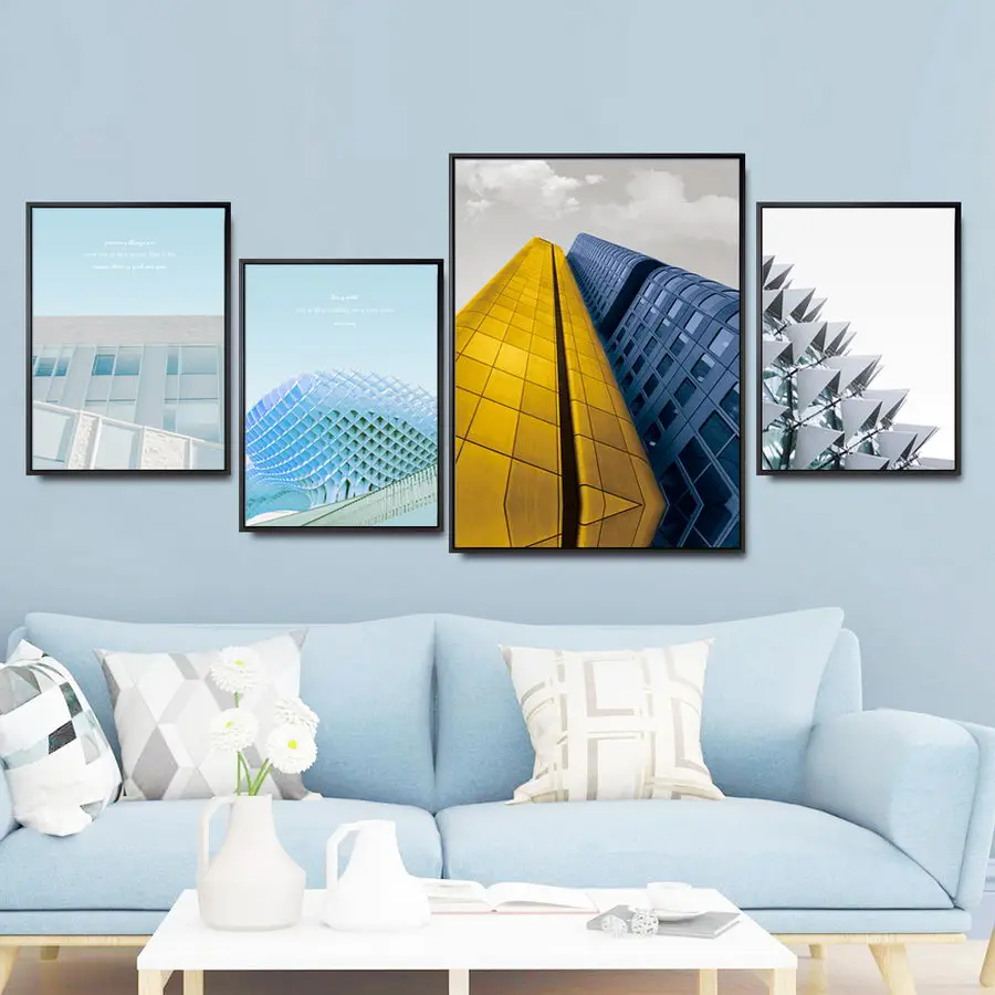 

Home Decoration Print Canvas Wall Art Picture Poster Paintings Oil Unframed Drawings Modern architecture Yellow