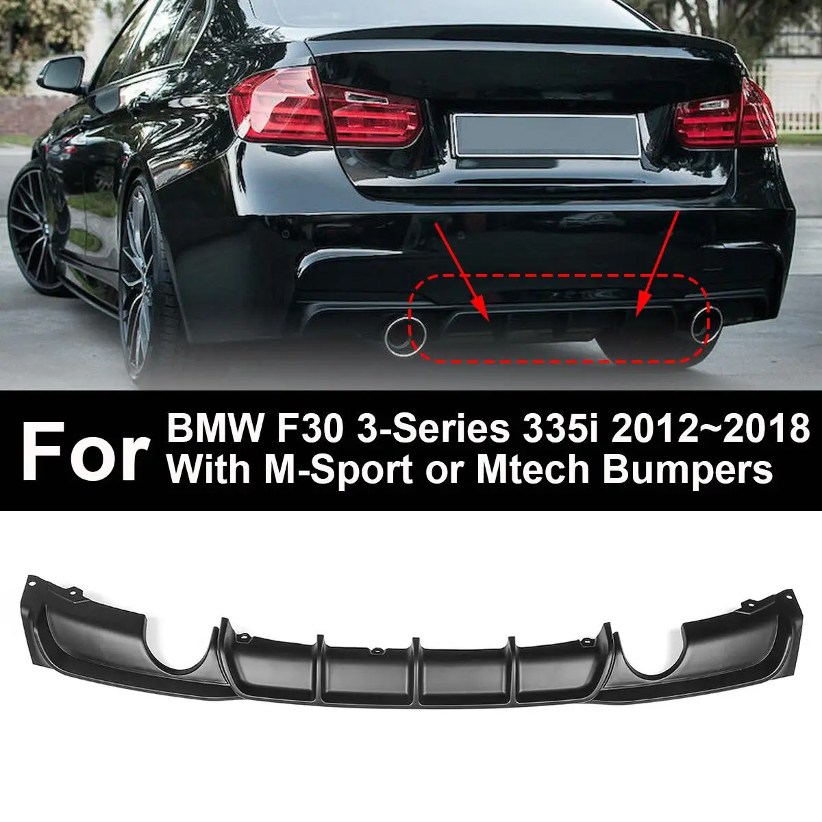 

Car Rear Bumper lip Diffuser for BMW 3 Series F30 M Sport Bumper 2012-2017 Single exhaust two outle Diffuser
