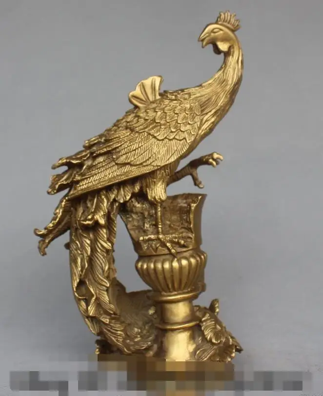 

S05726 11" Chinese Bronze Folk Beautiful Animal Bird Phoenix Feng-Huang Peacock Statue
