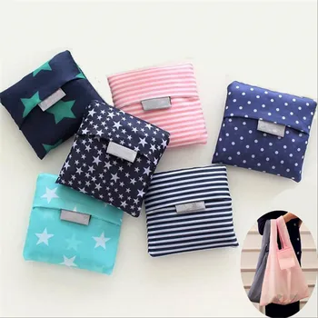 

Hot Sale Portable printing resuable green shopping bag Large-capacity Travel Shopping Tote Folding pouch handbags storage bags
