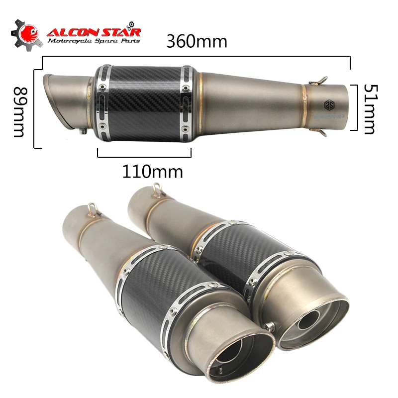 

Alconstar-51mm Carbon Fiber Motorcycle Exhaust Muffler GP Escape Moto Muffler Pipe with DB Killer Slip-on Street Bike Scooter