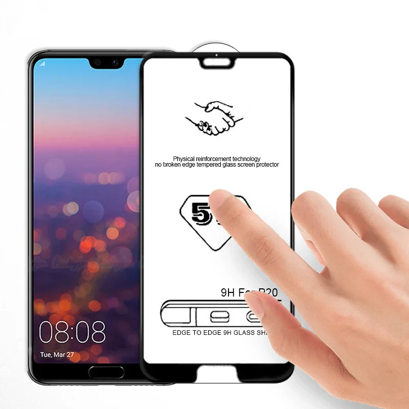 EXUNTON 5D закаленное стекло с холодной резьбой для huawei P20 Pro 3D полное покрытие небьющиеся края протектор экрана для huawei P20 Lite