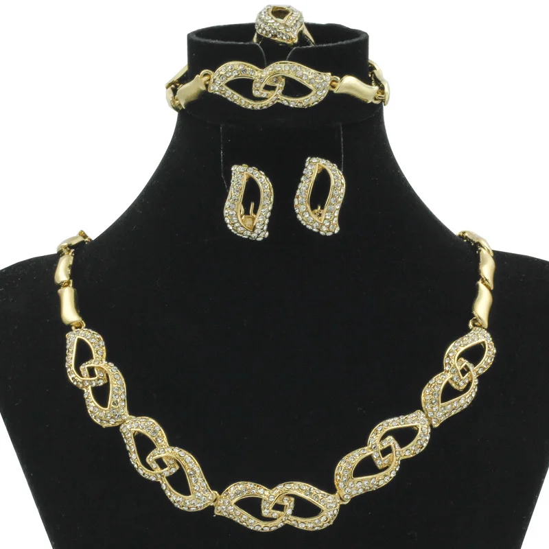 

2017 Life Leaf Women's Crystal Necklace Jewelry Set Saudi Arabia Dubai Popular Wedding Jewelry Set Bride Accessories