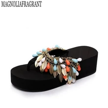 Бисером кисточкой женские босоножки Пикантные туфли с открытым носком на танкетке женские сандалии на высоком каблуке; шлепанцы на платформе; k9