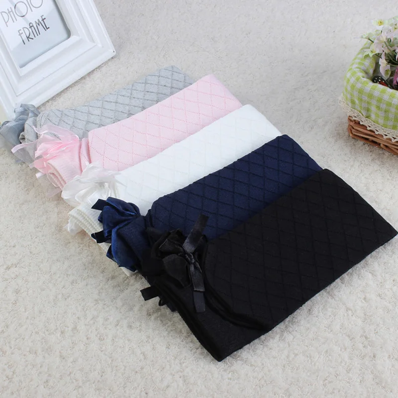 Girls Knee High Bowknot Plaid Elastic Long Tall Socks for Children Kids Causal Solid Bow Fashion 3-12 Years cotton socks,children socks,cotton knee socks