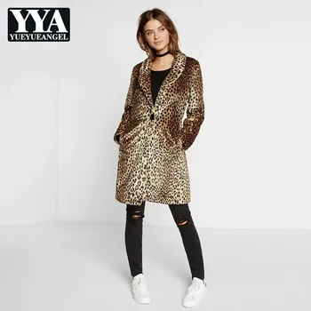 

European Style Women Jacket Fashion Faux Leopard Print Fur Jacket 2019 Autumn Winter New Slim Fit Single Button Fur Coats