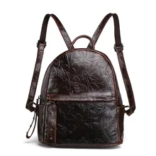 New Arrived Oil Wax Leather Women’s Backpacks Casual Genuine Leather Embossed Shoulder Bags School Bag For Girl LS9000