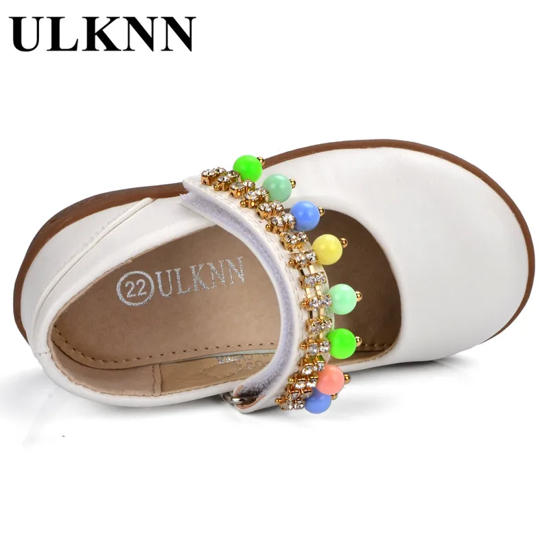ULKNN Baby Shoes Newborn Leather Candy Color Beading Soft Sole Slip-on Infants White Soild Girls Princess Leather Shoes Kids