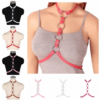 

Fashion Leather Body Harness Bra Chest Belt Top Cage Neck Straps Adjust Size Steampunk Goth Party Dance Rave Women Red Lingerie