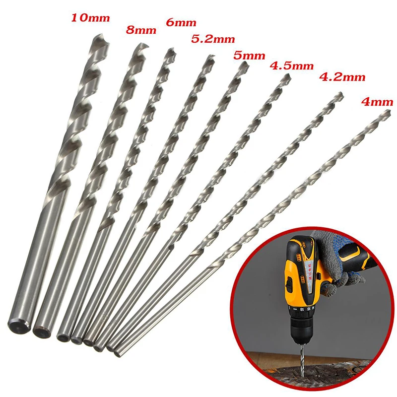 1pc HSS 200mm Straight Shank Round Twist Drill Bit for Metal Power Tools 4-10mm