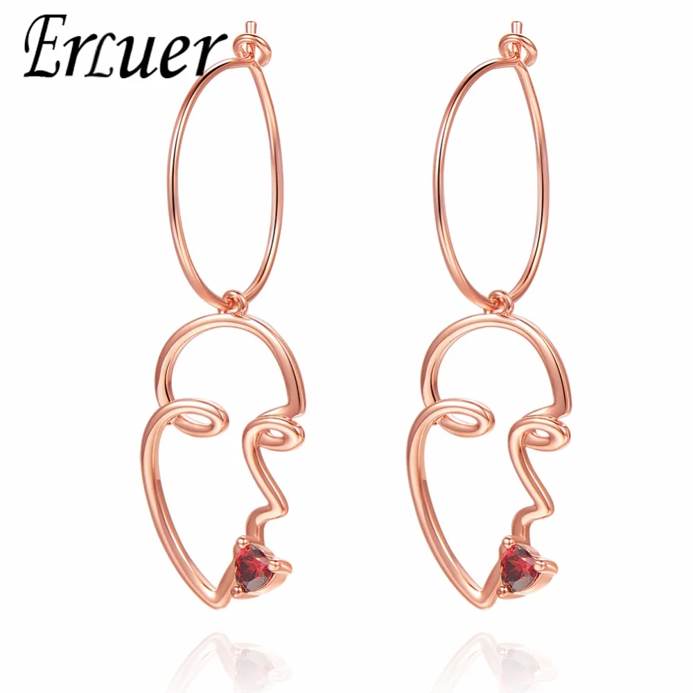 

ERLUER Dangle Earrings for women Fashion hollow red heart crystal kiss jewelry Girl glamour zircon summer earring jewellery