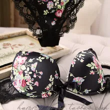 Модный бюстгальтер с рисунком цветов прозрачные кружевные трусики пуш-ап нижнее белье сексуальные шелковые атласы Комплект бюстгальтеров однобортный Рождественский секретный подарок