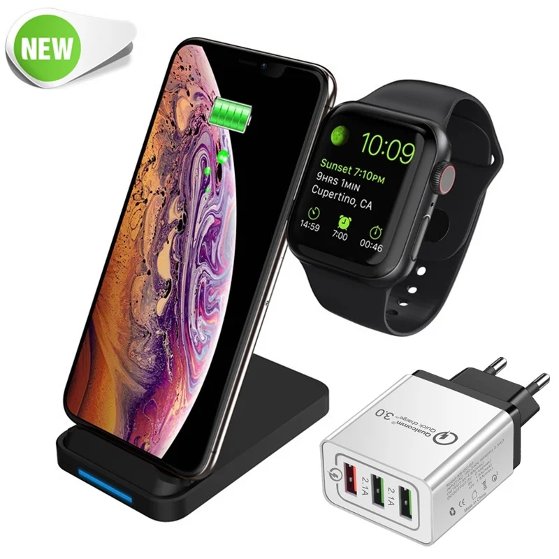 

New Qi Wireless Charger Stand For Apple Airpods Watch 4 3 2 1 Quick Charge 3.0 Fast Phone Charger For Iphone X 8 Samsung Xiaomi