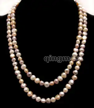 

Fashion Long 40" Multicolor 8 to 9mm Baroque Natural freshwater pearl necklace-nec6278 wholesale/retail Free shipping