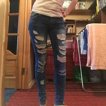 Модные женские эластичные брюки-стрейч женские рваные отбеленные джинсы скинни оптом