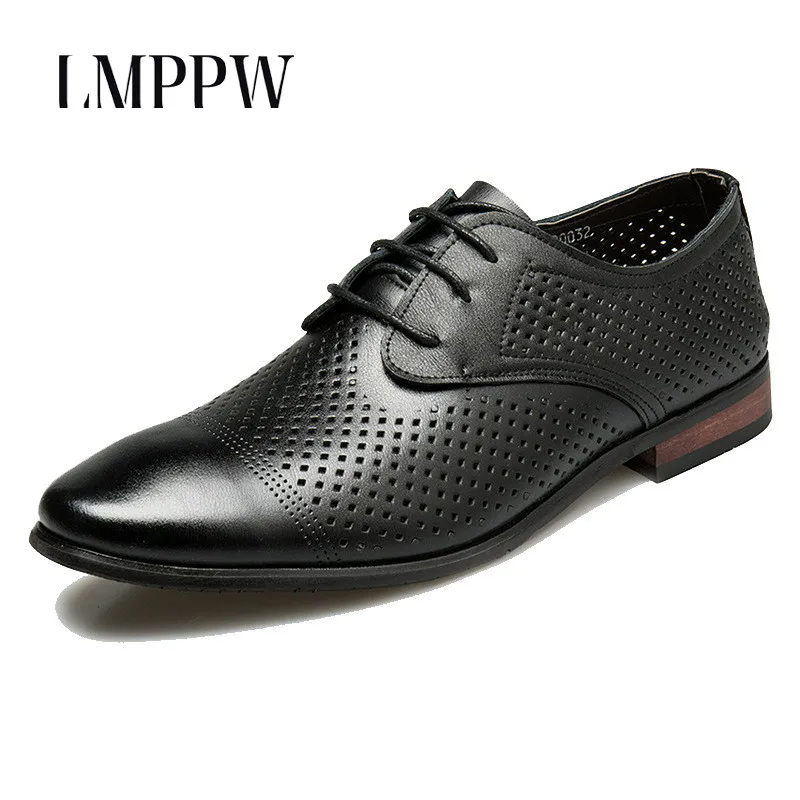 

Summer Breathable Men Dress Formal Leather Shoes Hollow Casual Oxfords British Fashion Men Flats Genuine Leather Mocassin Homme