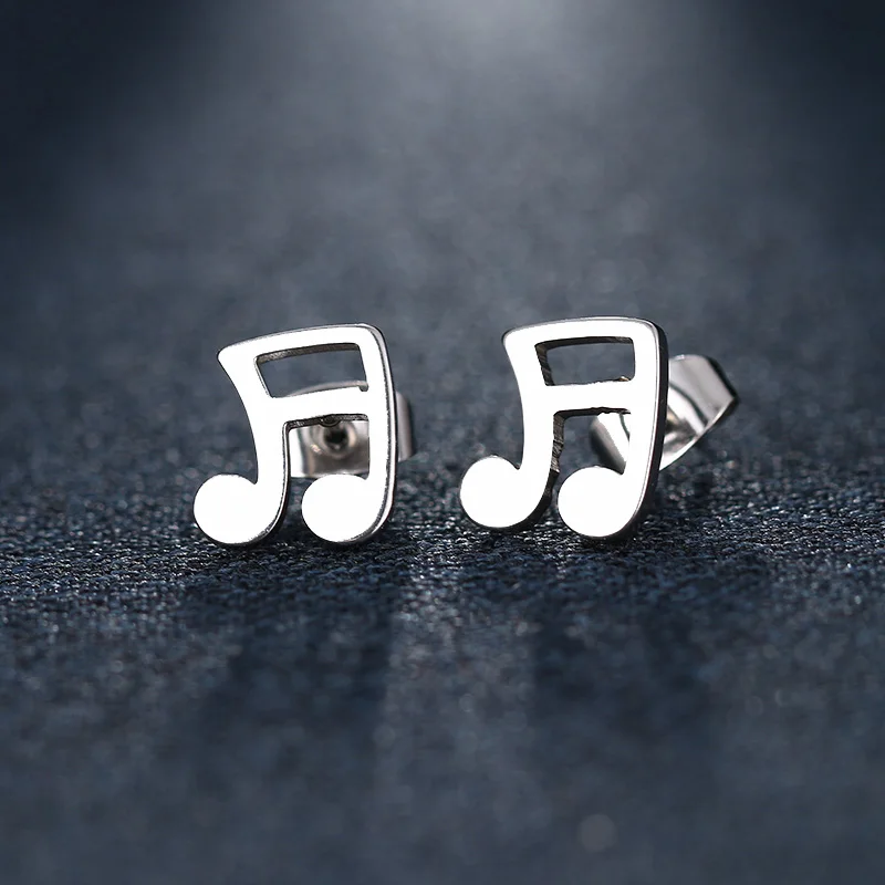 CACANA Stainless Steel Stud Earring For Women Man Musical Notes Gold And Silver Color Lover's Engagement Jewelry Drop Shipping