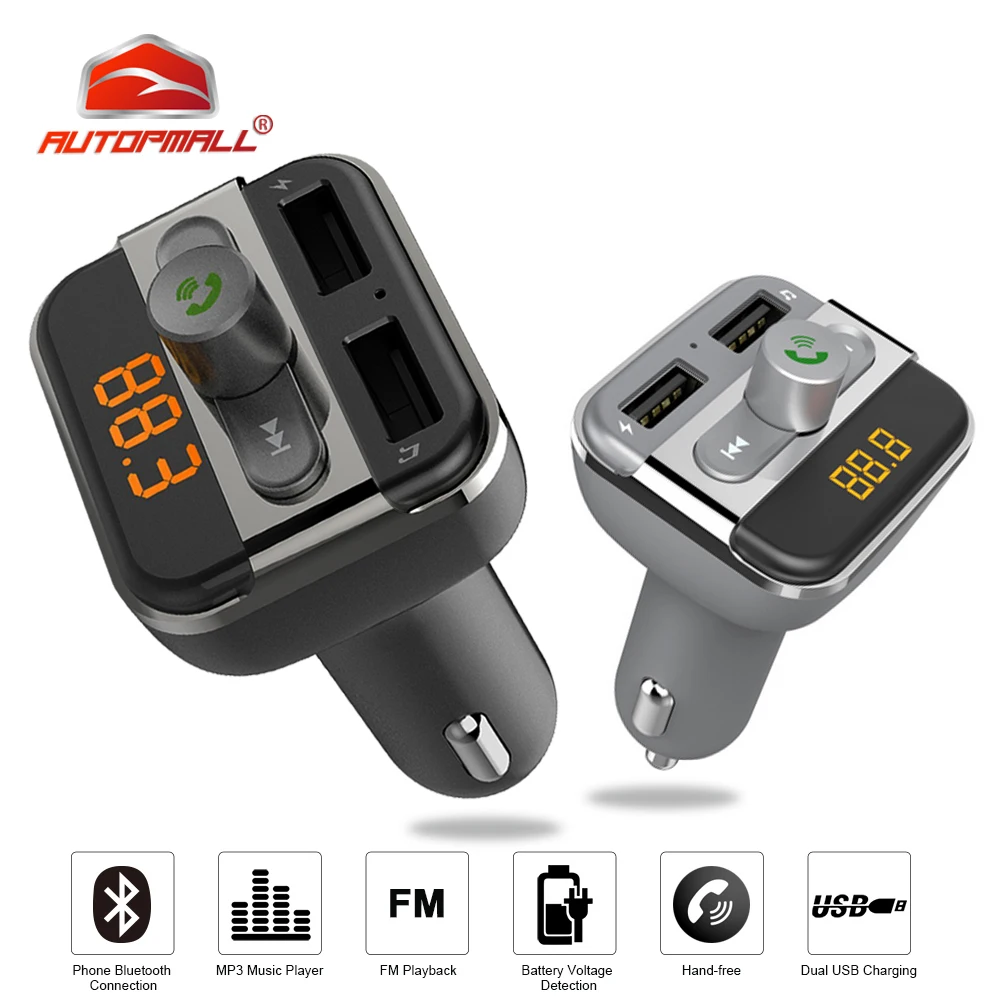 

Bluetooth Hands-free Car Kit FM Transmitter Bluetooth Car 3.4A USB Car Charger Built-in Microphone With Micro SD Card Slot BT20