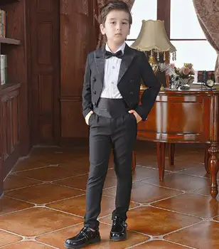 

2019 Boys Suit Kids Cotton jacket++Tie+Blouse+Pants 5pieces/set Clothes Sets Boys Formal Blazers for Weddings Party 1T-10T