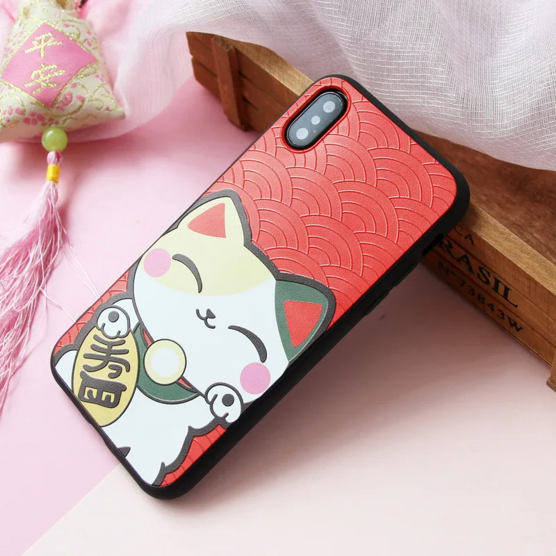 

Lucky cats beautiful mobile phone shell For iphone6 7 8 x xmax mobile phone shell painted TPU silicone all-inclusive soft shell