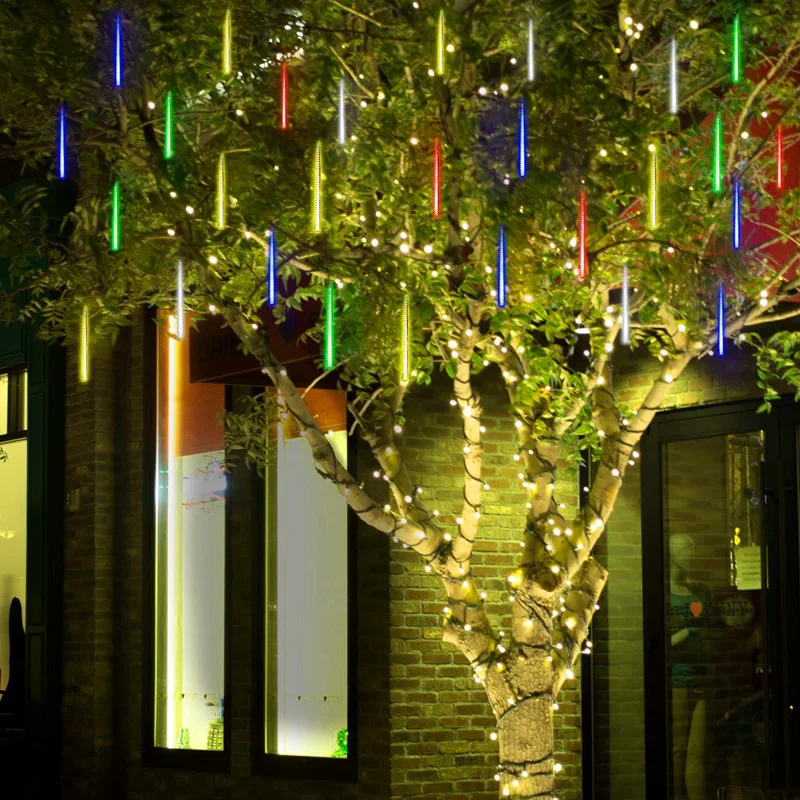 3M 144 Leds Fairy Shower Rain String Lights 8 Pcs 30cm Meteor Tube Lamp For Garden Tree Patio Square Wedding Curtain | Освещение