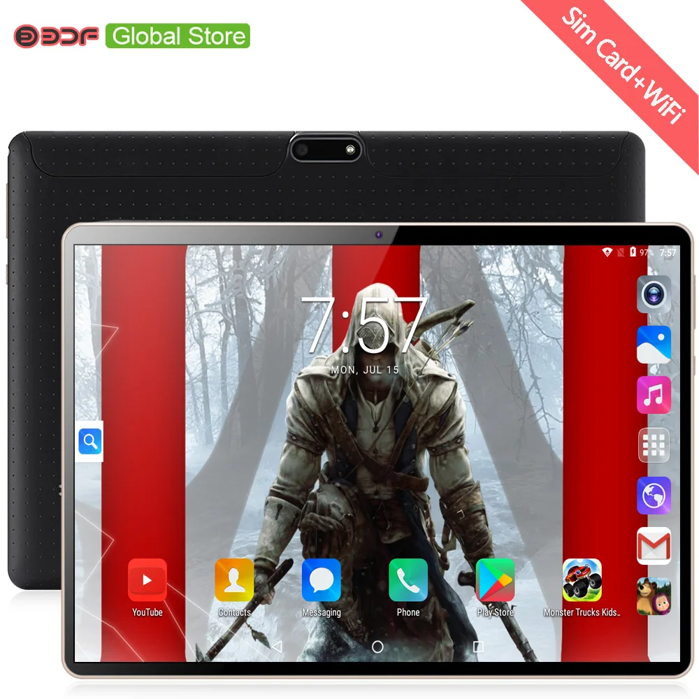 10 дюймов Android 7,0 Tablet Pc, четыре ядра, 4 Гб + 64 Гб 3g 2G сим-карты, с функцией звонка tab pc FM 5mp Камера от российского Москва кораблей