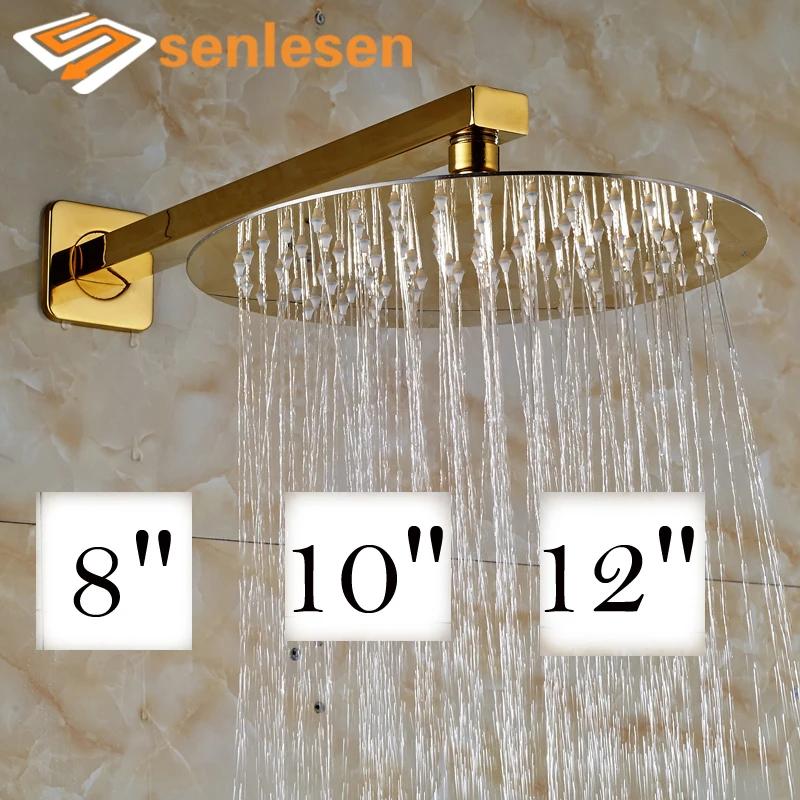 

Wholesale And Retail Multiple Size Rainfall Shower Head Wall Mounted W/ Shower Arm Gold Finish