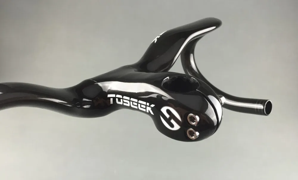 TOSEEK 3K глянцевый карбоновый трек для шоссейного велосипеда, гоночный руль с интегрированным стержнем 400/420/440 мм