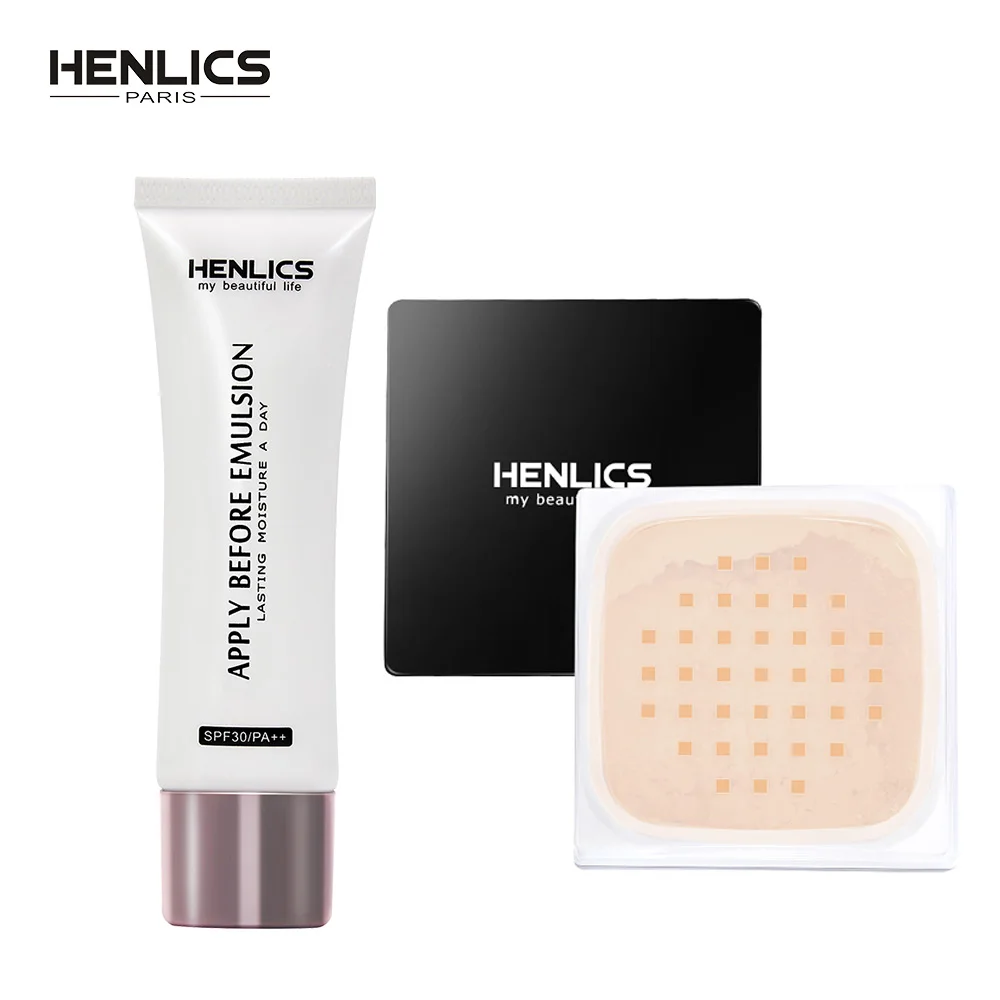 

HENLICS Make UP Set 2pcs/set Finishing Makeup Loose Powder+Face Primer Face Oil Control Primer