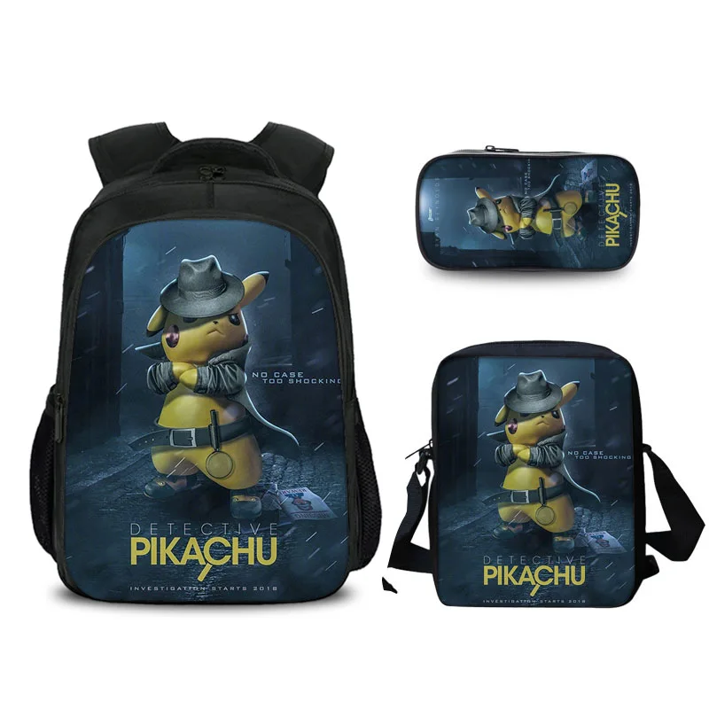 3 Pcs/set Cartoon Pokemon School Bags For Kids Detective Pikachu Anime Pattern School Backpack For Teen Boys Girls Curel Fancl - Цвет: 10