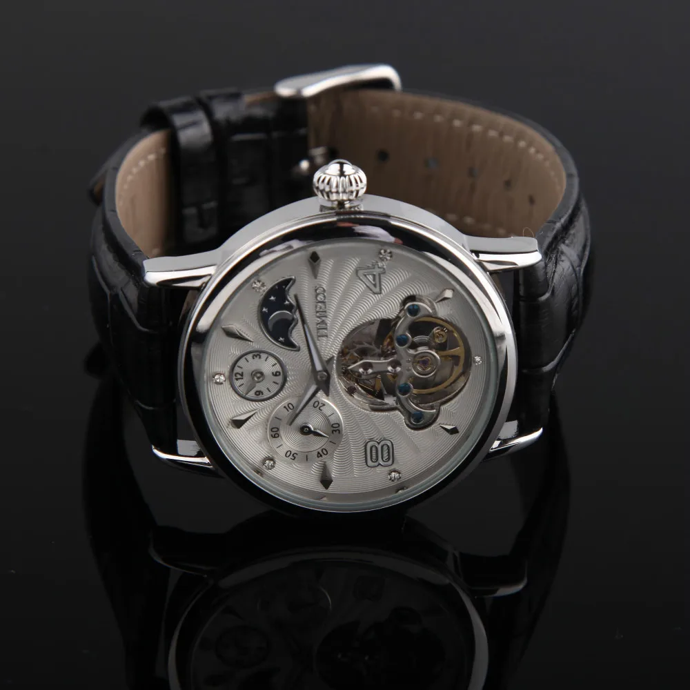 Time100 الرجال التلقائي الذاتي الرياح الميكانيكية ووتش أسلوب الشمس مرحلة الهيكل العظمي توربيون الأسود جلدية حزام ساعات للرجال Time100 الرجال التلقائي الذاتي الرياح الميكانيكية ووتش أسلوب الشمس مرحلة الهيكل العظمي توربيون الأسود جلدية حزام ساعات للرجال