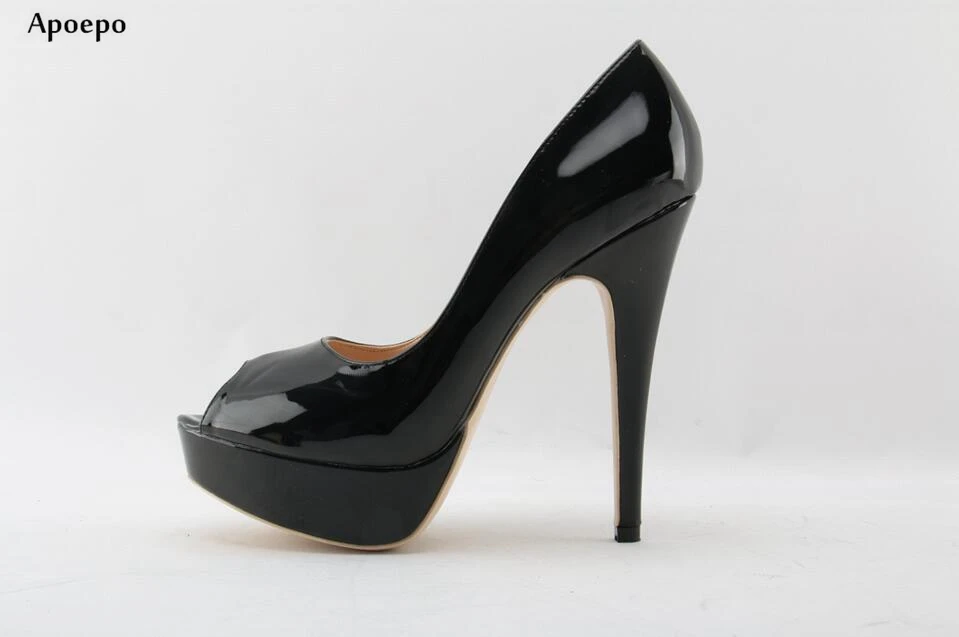 

Apopeo Women's Platform High Heel Shoes 2018 Sexy Peep Toe Thin Heels Shoes Slip-on Patent Leather Shoes Office Lady Dress Heels