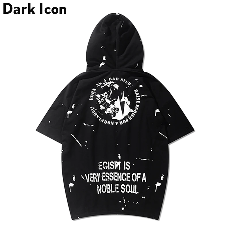 Dark Icon Foil Paint Splatter Men's T-shirt with Hoodie Summer Short Sleeve Hooded Tshirt 2019 Street Tee Shirts Man Clothing