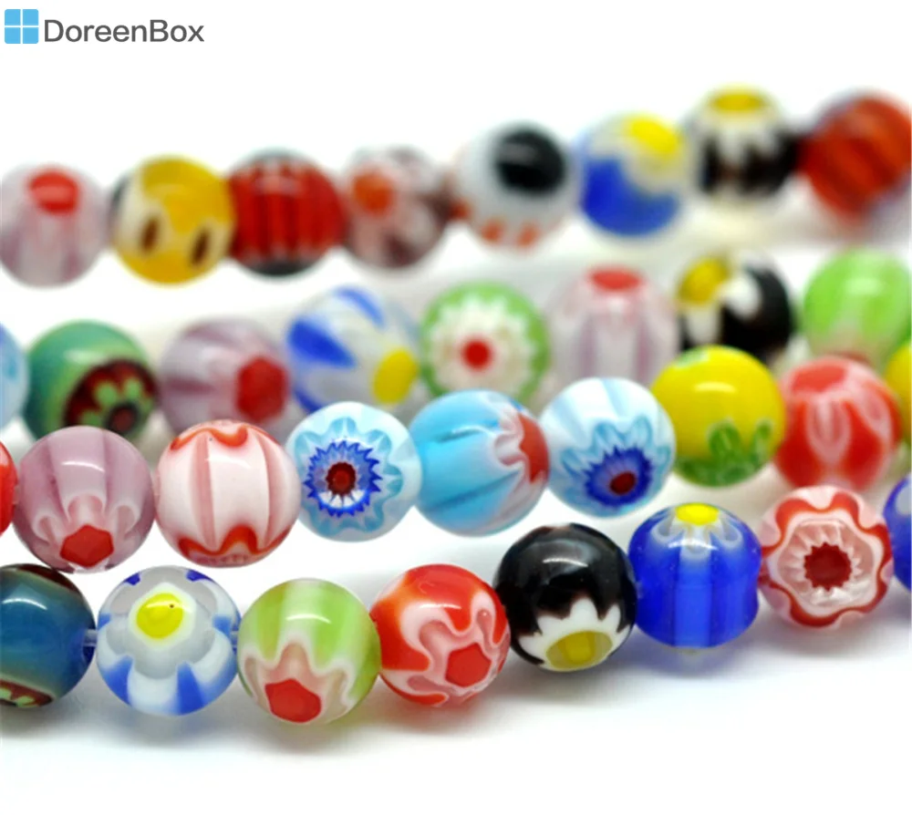 

Doreen Box hot- 5 Strands Millefiori Glass Lampwork Round Beads 6mm (B06831)